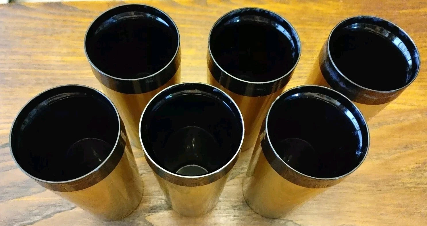 1 Set Of 6 ~ 1970s Thermo-Serv Plastic Insulated Tumblers Black Gold 12oz | eBay