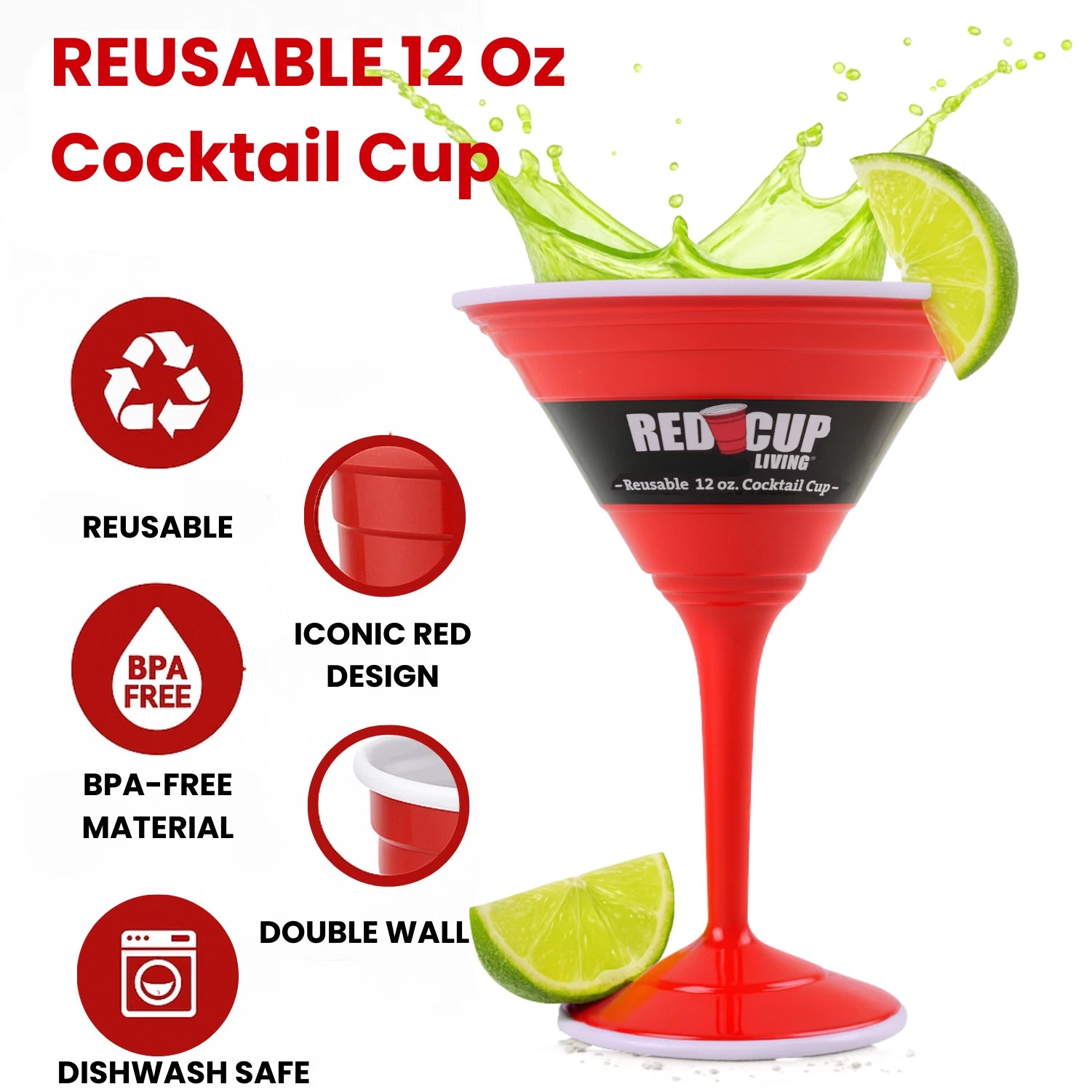 Reusable Red Plastic Cocktail Glasses with Stem, 12oz, Drinking Glasses | eBay