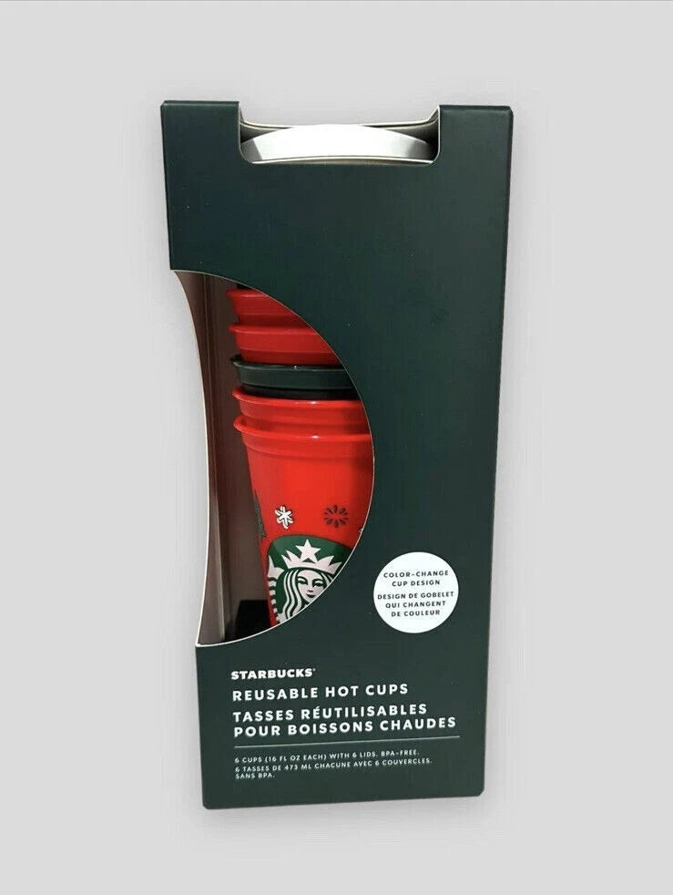 2022 Holiday Starbucks 6 Reusable 16oz Hot Cups w/ Lids Christmas Brand New | eBay