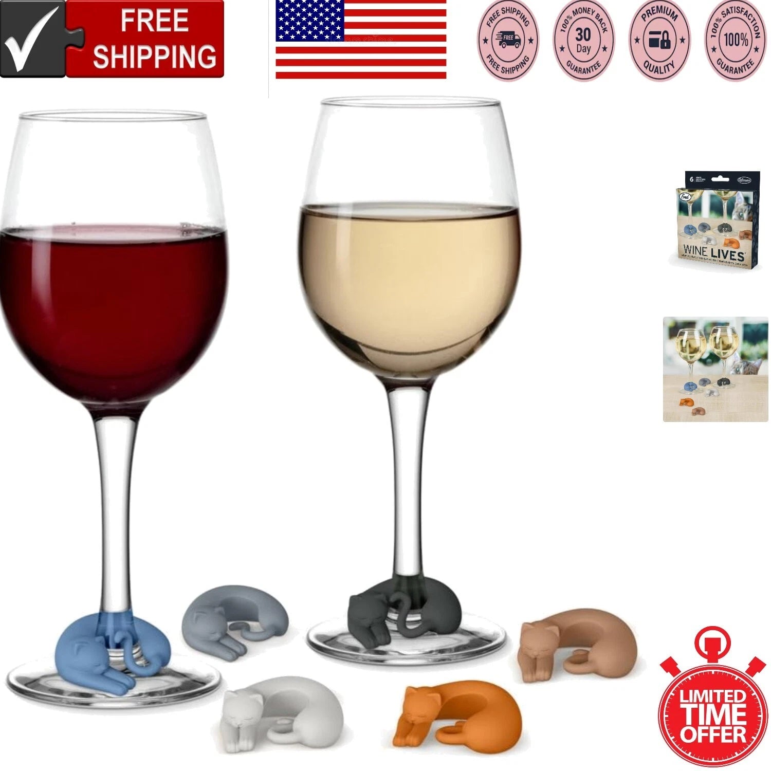 Colorful BPA-Free Cat Wine Charms - Perfect Gift for Cat Lovers - Set of 6 | eBay