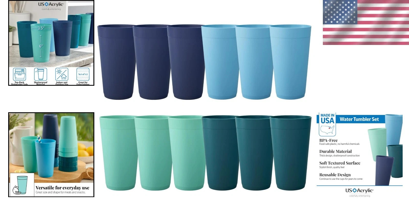 Elegant 20oz Coastal Water Tumblers – Unbreakable Plastic Set of 12 for Parties | eBay