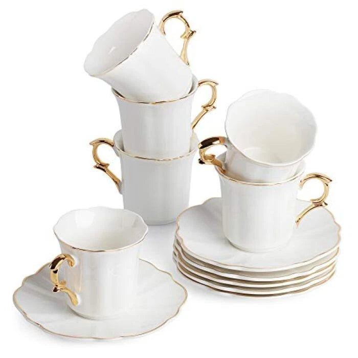Btat Espresso Cups and Saucers 2.4 Oz Set Of 6 Gold Trim Demitasse | eBay