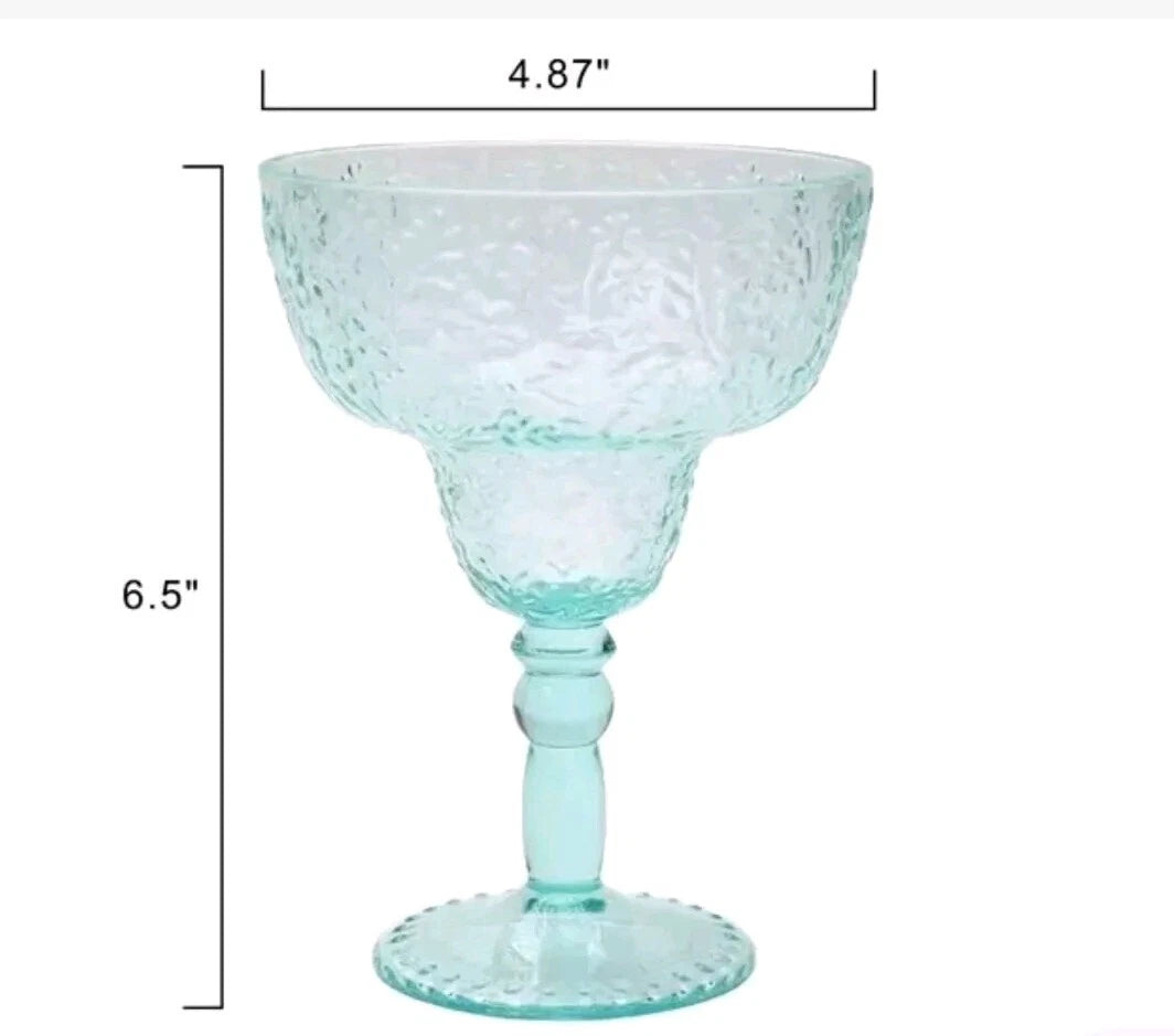 Set Of 4 Pioneer Woman Margarita Cocktail Glass Ditsy 14oz Teal Embossed Tritan | eBay