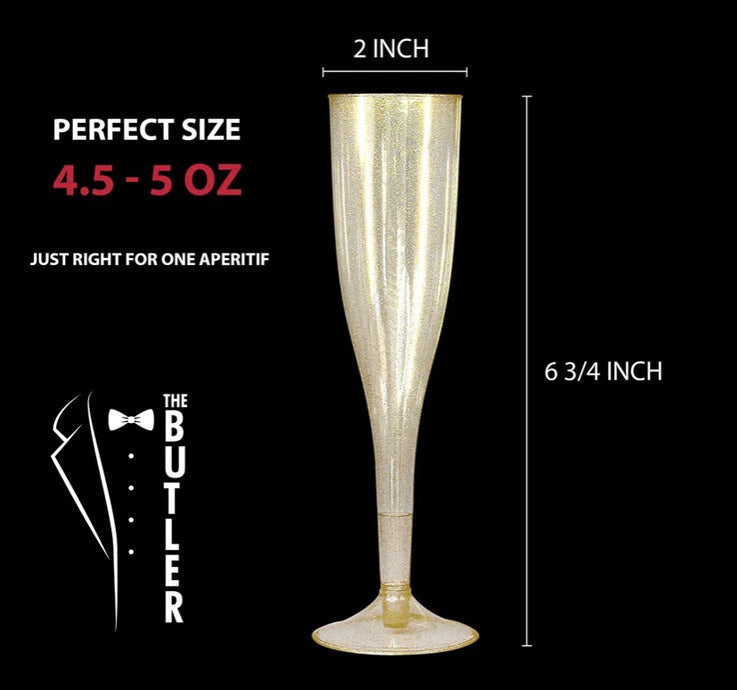 Set Of 50 Disposable Gold Glitter Champagne Flutes, 5oz (130ml) SEALED! FAST! | eBay