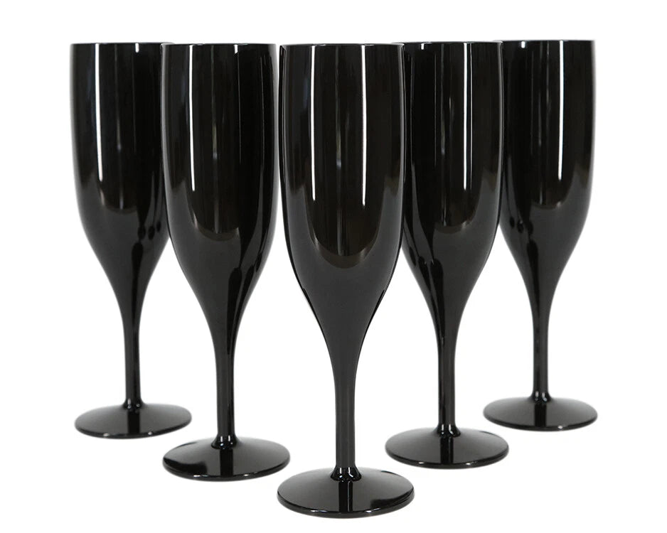 6 x Black Champagne Flutes Reusable 175ml Prosecco Glasses Plastic Washable | eBay