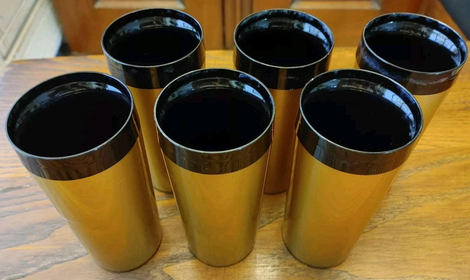 1 Set Of 6 ~ 1970s Thermo-Serv Plastic Insulated Tumblers Black Gold 12oz | eBay