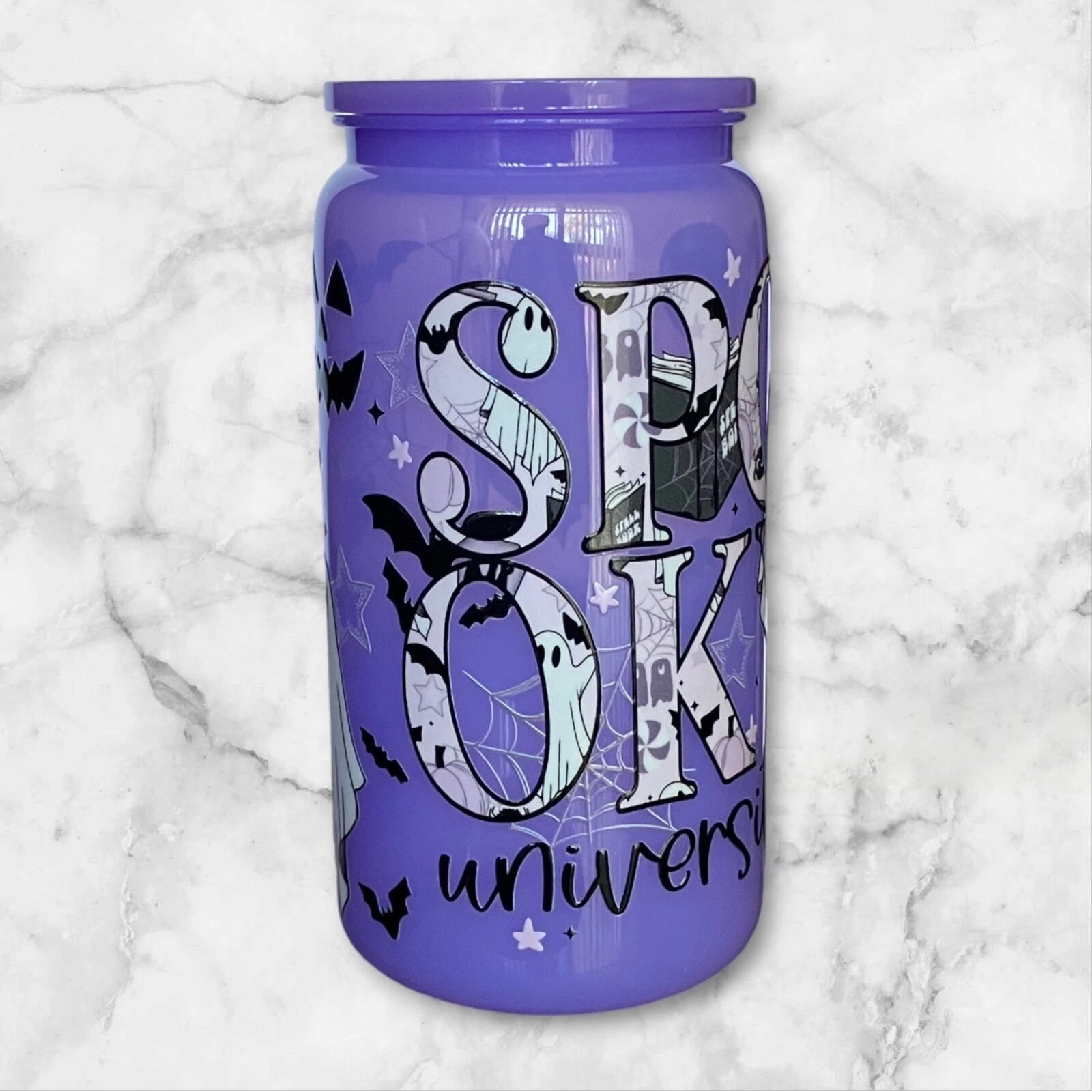 Purple Spooky Halloween 16oz Opaque Jelly Acrylic Can Tumbler w/ Plastic Lid | eBay