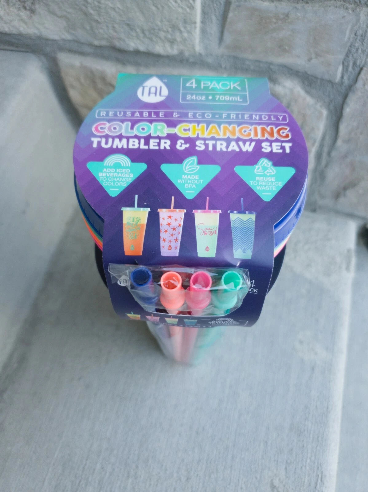 TAL Color Changing Tumbler Set: 4 pack Lids, Straws, & 24oz patterned Cups - NIB | eBay