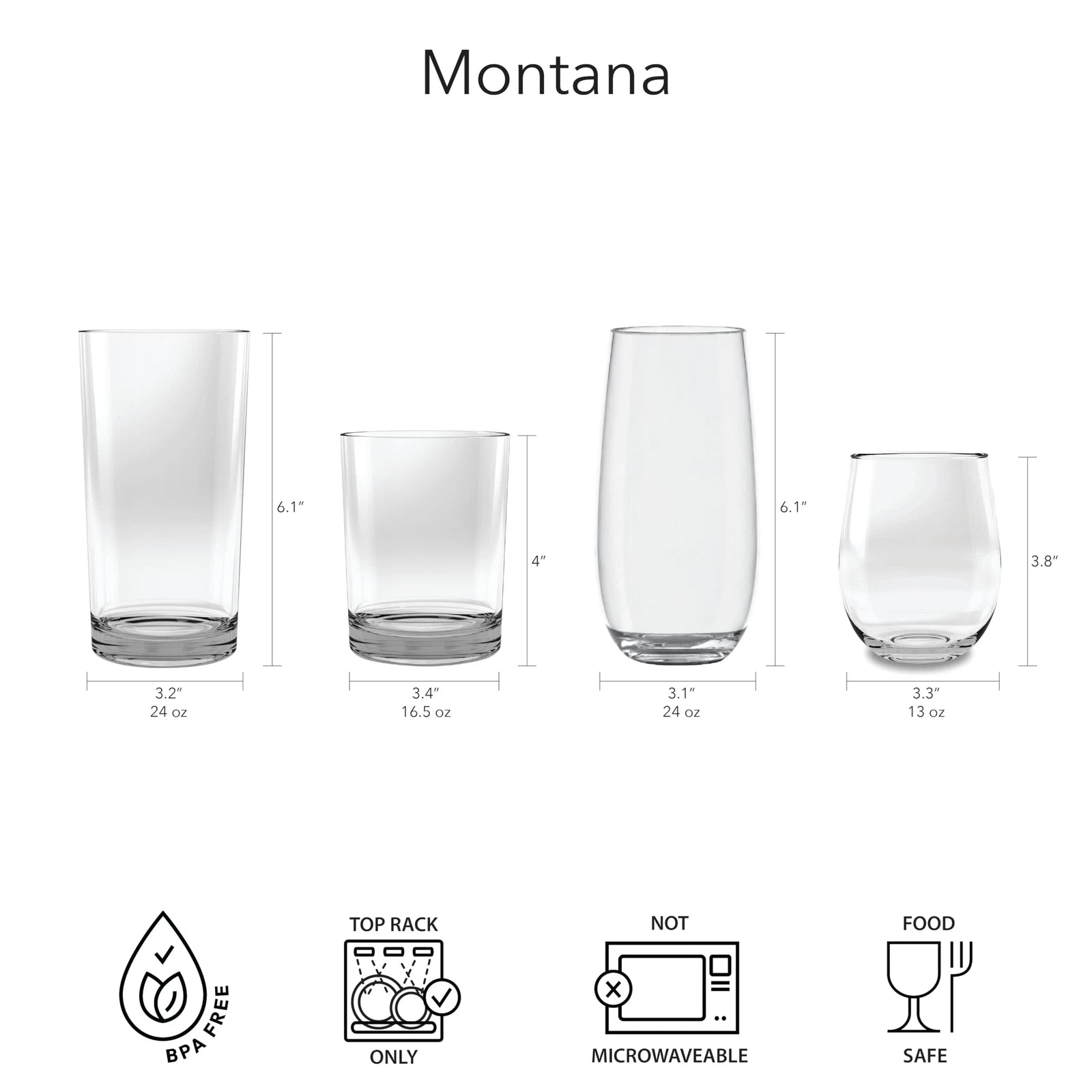 TarHong Montana Highball Glass 18 oz. Premium Acrylic Drinkware Set of 6 | eBay