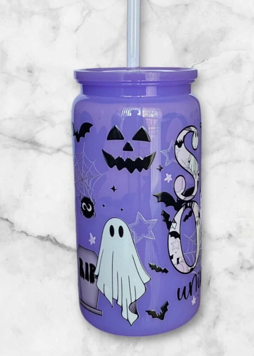 Purple Spooky Halloween 16oz Opaque Jelly Acrylic Can Tumbler w/ Plastic Lid | eBay