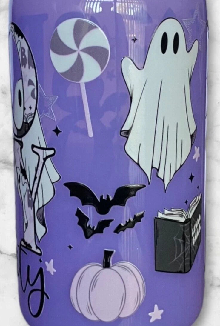 Purple Spooky Halloween 16oz Opaque Jelly Acrylic Can Tumbler w/ Plastic Lid | eBay