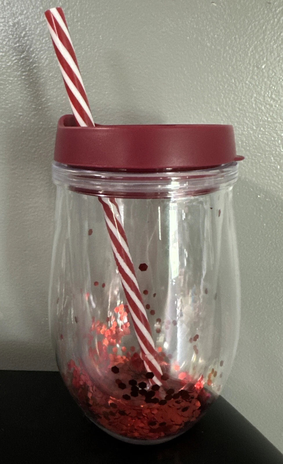 Set Of 6 Red Maroon Plastic Confetti Wine Tumbler w Straw Birthday Bachelorette | eBay