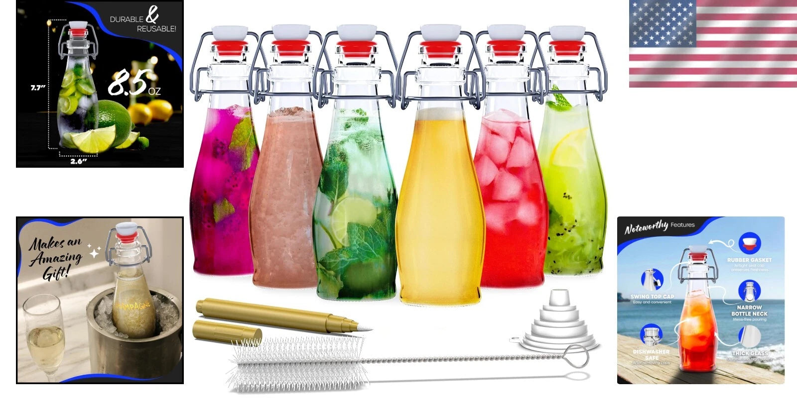 All-in-One 6 Pack Clear Glass Bottles with Airtight Lids & Personalization Kit | eBay