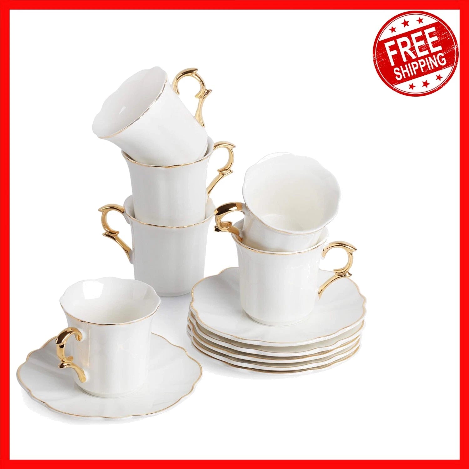 Glamorous Gold Trimmed Espresso Cups in Gift Box - Set of 6 for Celebrations | eBay