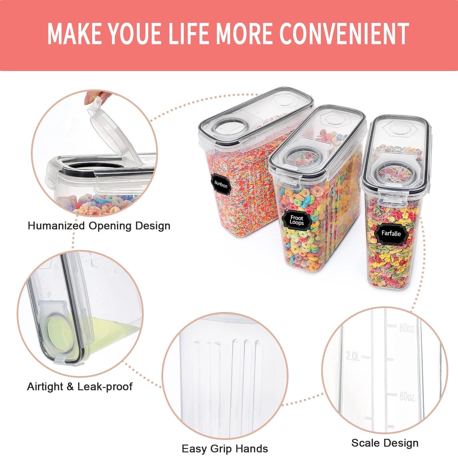 Large Dry Food Storage Containers with Lids, 6PCS Airtight Cereal Containers ... | eBay