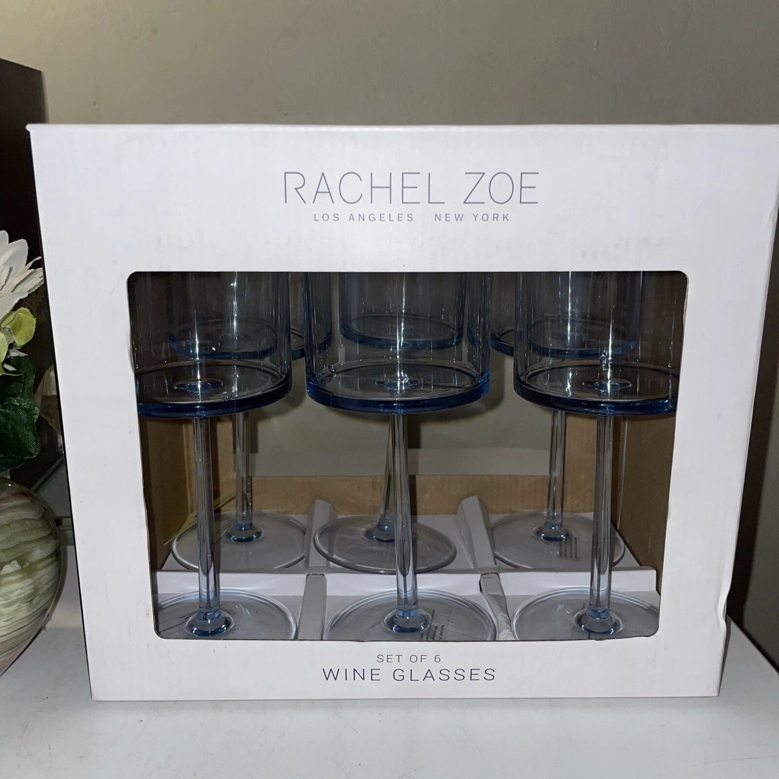 Rachel Zoe set of 6 Acrylic Long Stem Wine Glasses 14 oz 414 ml New in Box | eBay