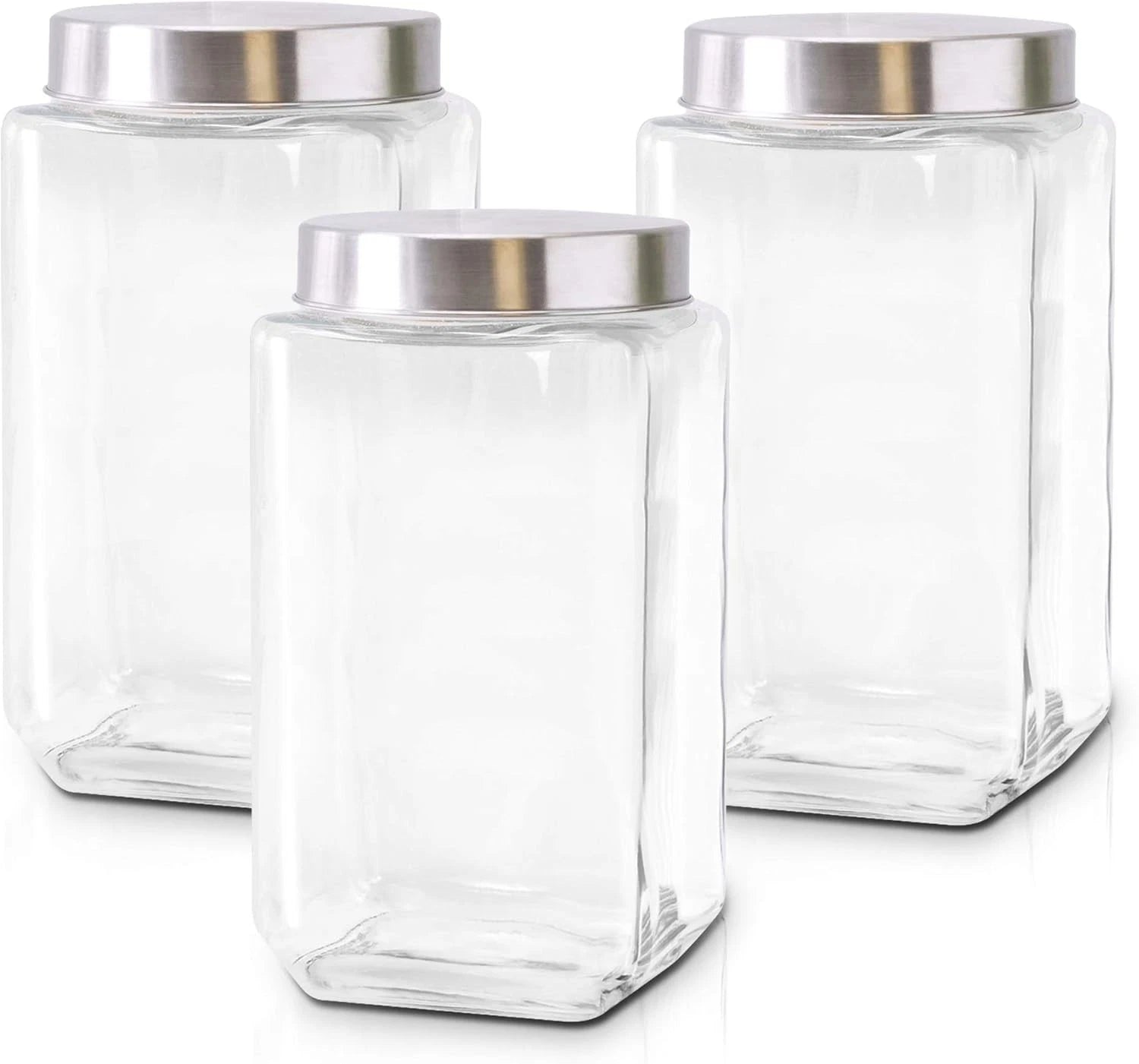 Glass Canisters for Kitchen – Set of 3 Large Food Storage 70oz, Square | eBay