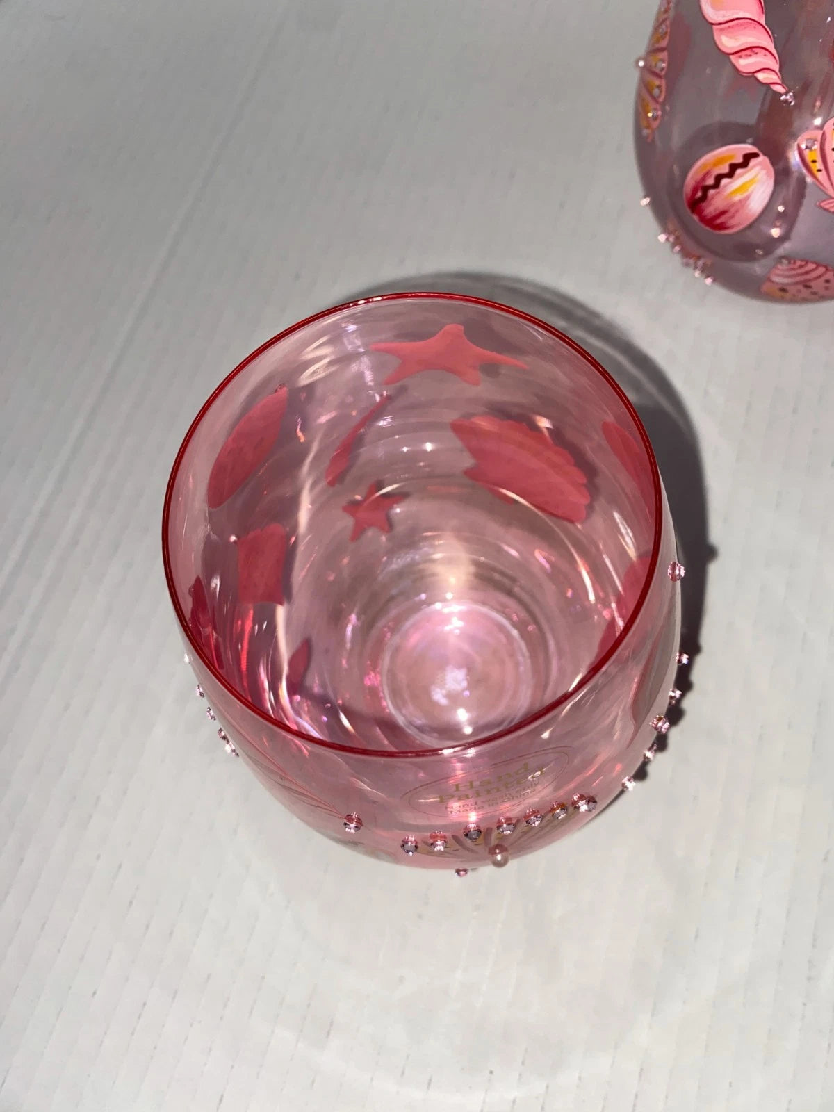 Set of Hand-Painted Iridescent Pink Acrylic Cups – Seashells, Pearls & Gem Beads | eBay
