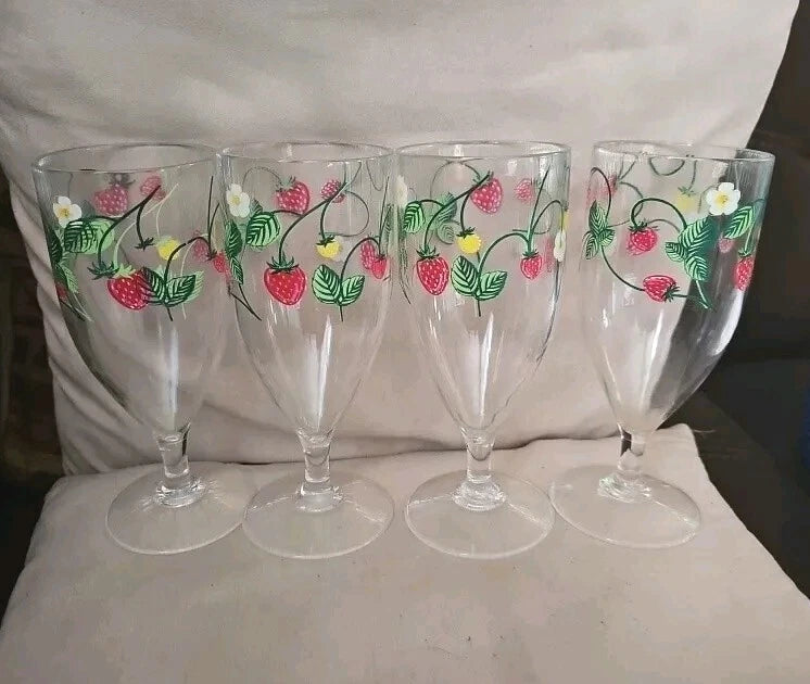 Hand Painted Strawberries Plastic Wine Goblets Set Of 4 | eBay
