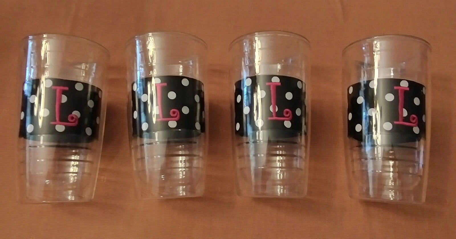 4 DOUBLE WALL INSULATED 6" BLACK GROSGRAIN RIBBON MONOGRAMMED "L" TUMBLERS EUC | eBay