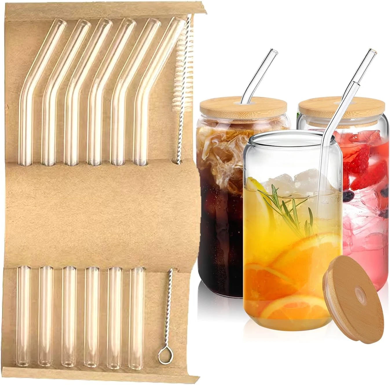Glass Straws 6 Pack, Reusable Clear Drinking Straws-6 Bent Straws with 1 Clean B | eBay