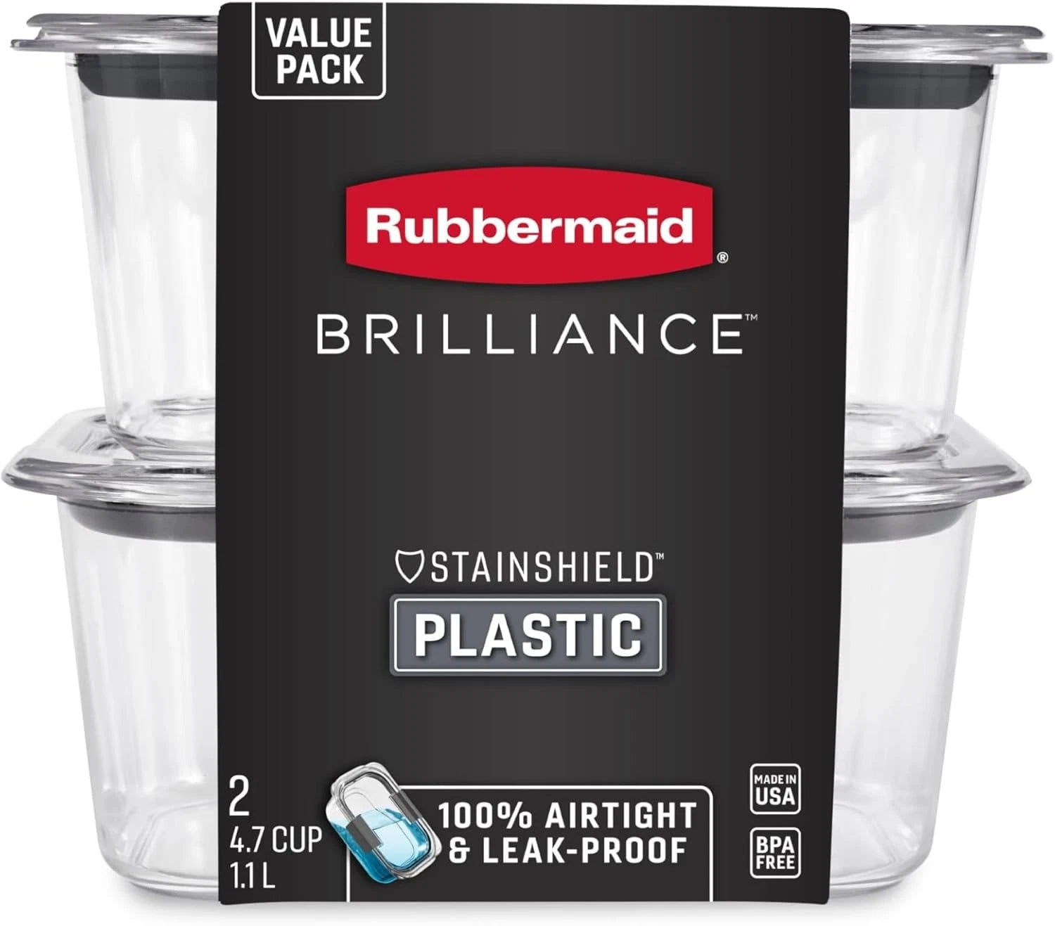 Rubbermaid Brilliance BPA-Free Set of 2 (4.7 Cup) Containers, Clear, Grey | eBay