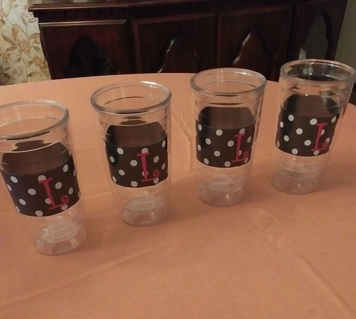 4 DOUBLE WALL INSULATED 6" BLACK GROSGRAIN RIBBON MONOGRAMMED "L" TUMBLERS EUC | eBay
