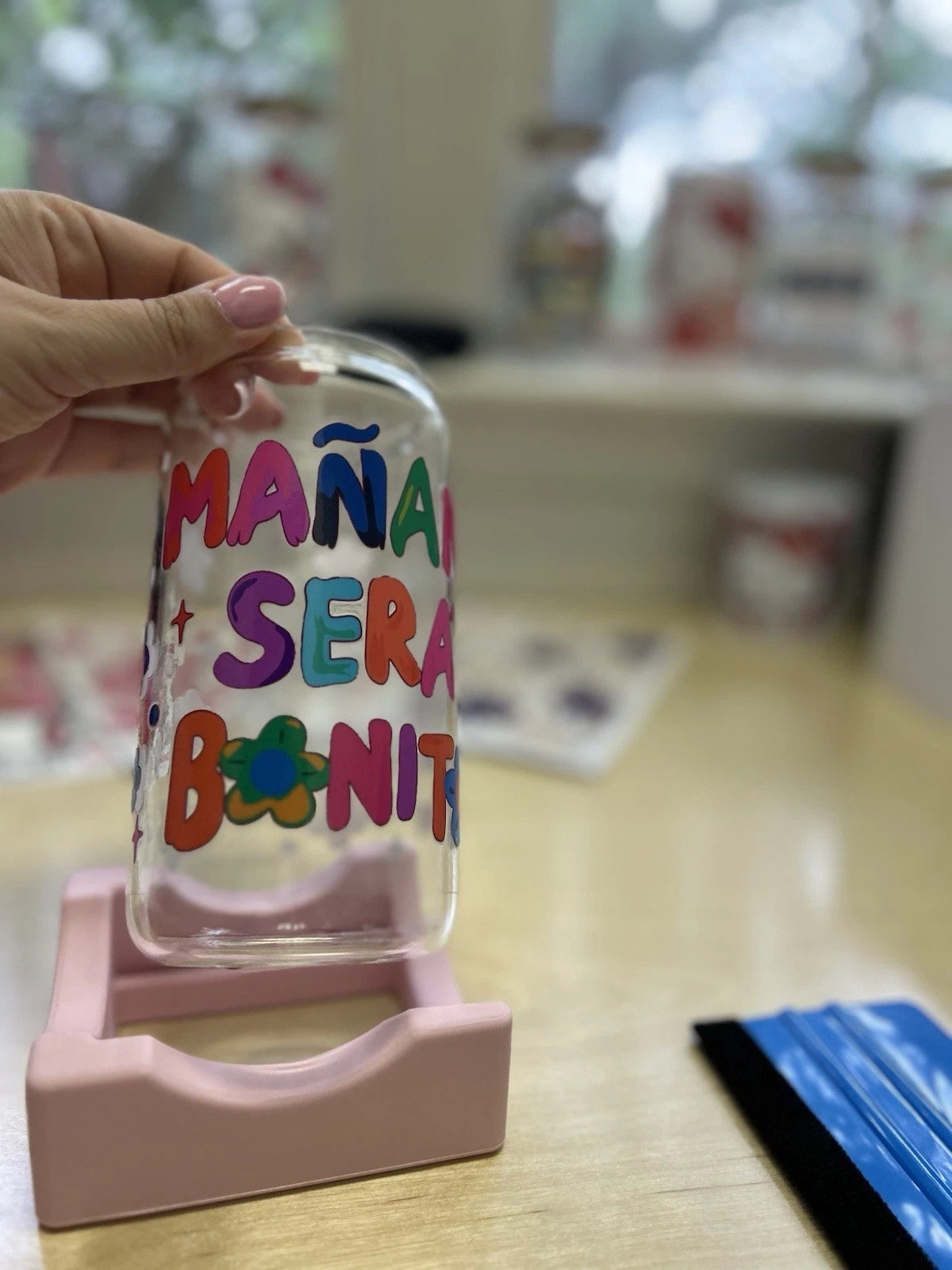 Mañana Sera Bonito 16oz Glass Can, Tumbler, Karol G, Bamboo lid and straw | eBay