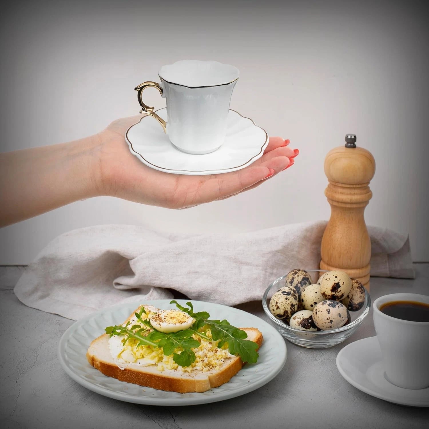 BTaT- Espresso Cups and Saucers, 2.4 oz, Set of 6, Gold Trim and Gift Box, | eBay