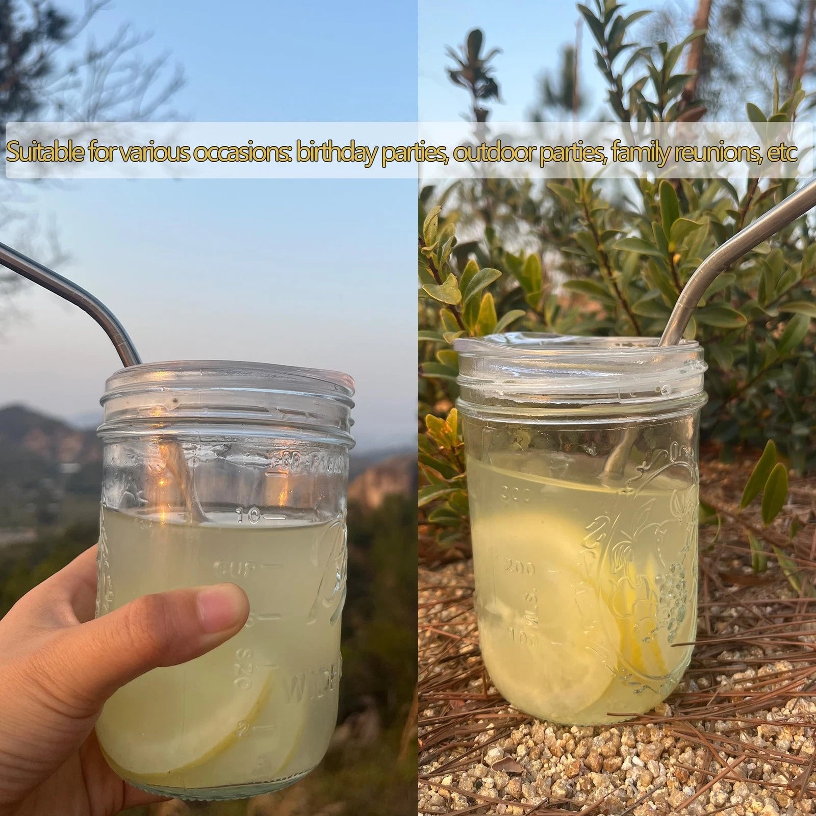 6 Pack 3-inch Wide Mouth Mason Jar Lids with Stainless Steel Straw, Compatibl... | eBay