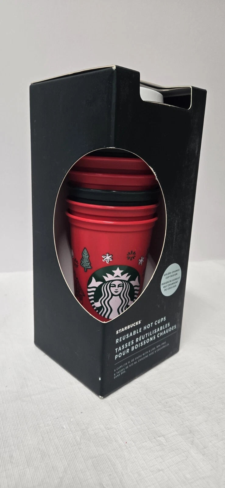2022 Holiday Starbucks 6 Reusable 16oz Hot Cups w/ Lids Christmas Color Change | eBay