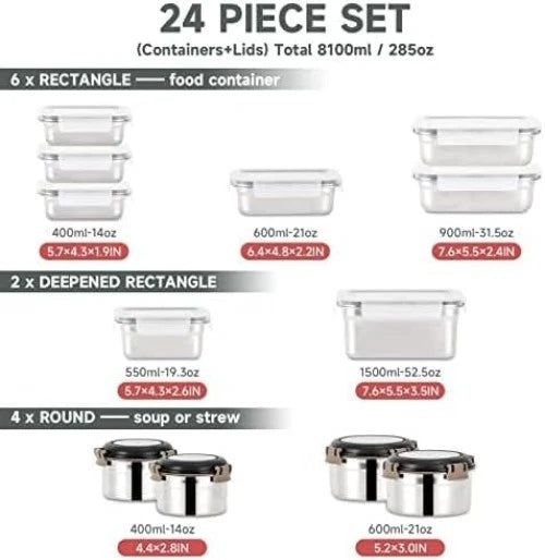 Stackable Airtight 12PC Food Storage Containers with BPA-Free Lids - Family Size | eBay