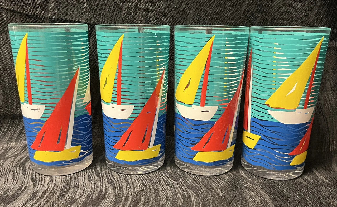 Vtg Set of ( 4 ) 16oz Gucki Stotter Acrylic Tumbler Glasses Sailboats 80s Ocean | eBay