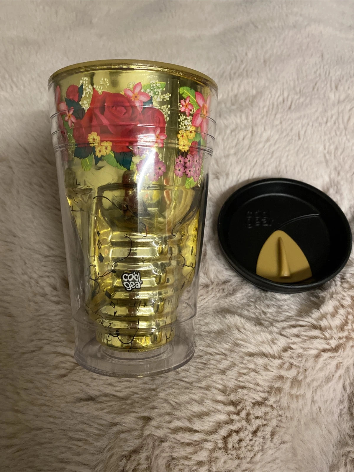 2011 Day of the Dead Skull In Gold & Pinks Drinking Glass with Lid by Cool Gear | eBay