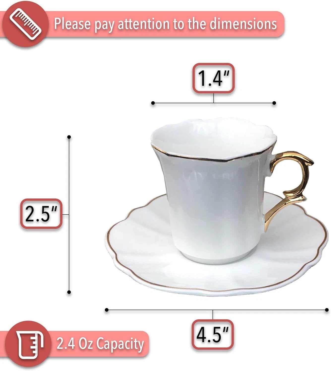 Glamorous Gold Trimmed Espresso Cups in Gift Box - Set of 6 for Celebrations | eBay