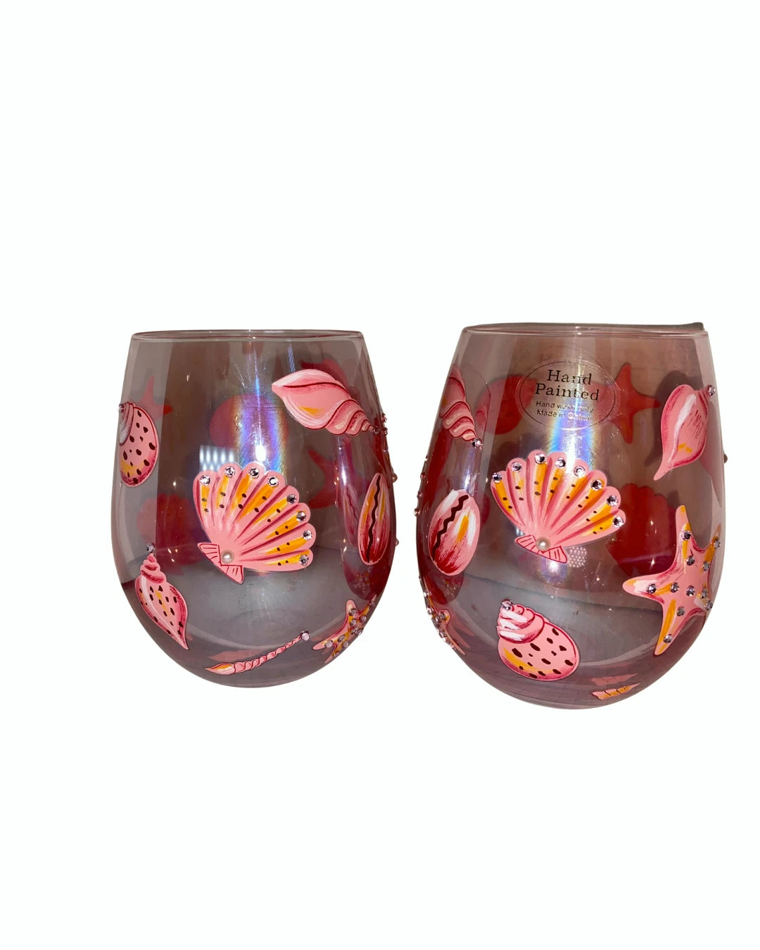 Set of Hand-Painted Iridescent Pink Acrylic Cups – Seashells, Pearls & Gem Beads | eBay