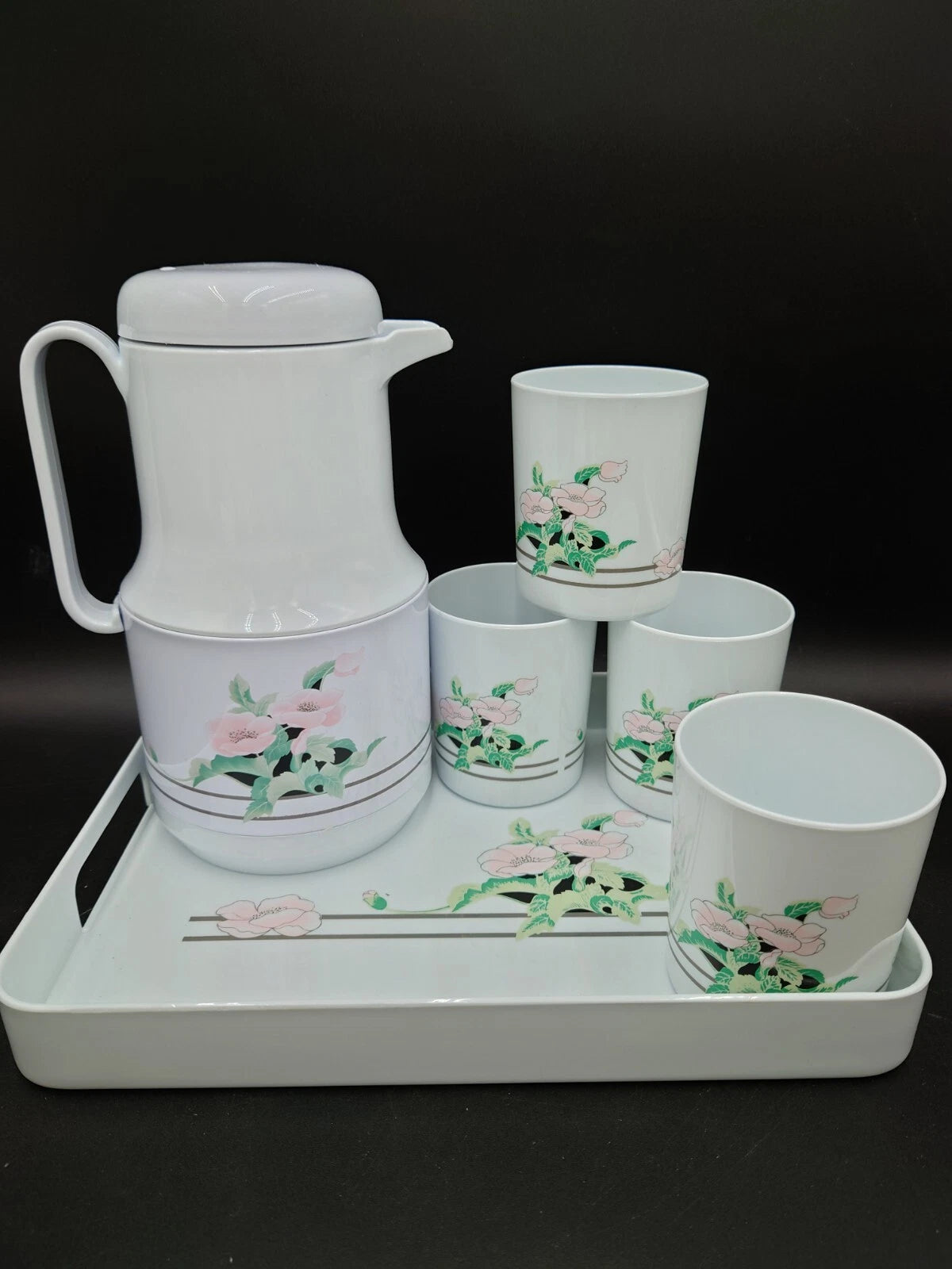 Vintage 6 Piece Thermal Serving Set Vacuum Thermos Carafe 4 Cups 1 Tray Floral | eBay