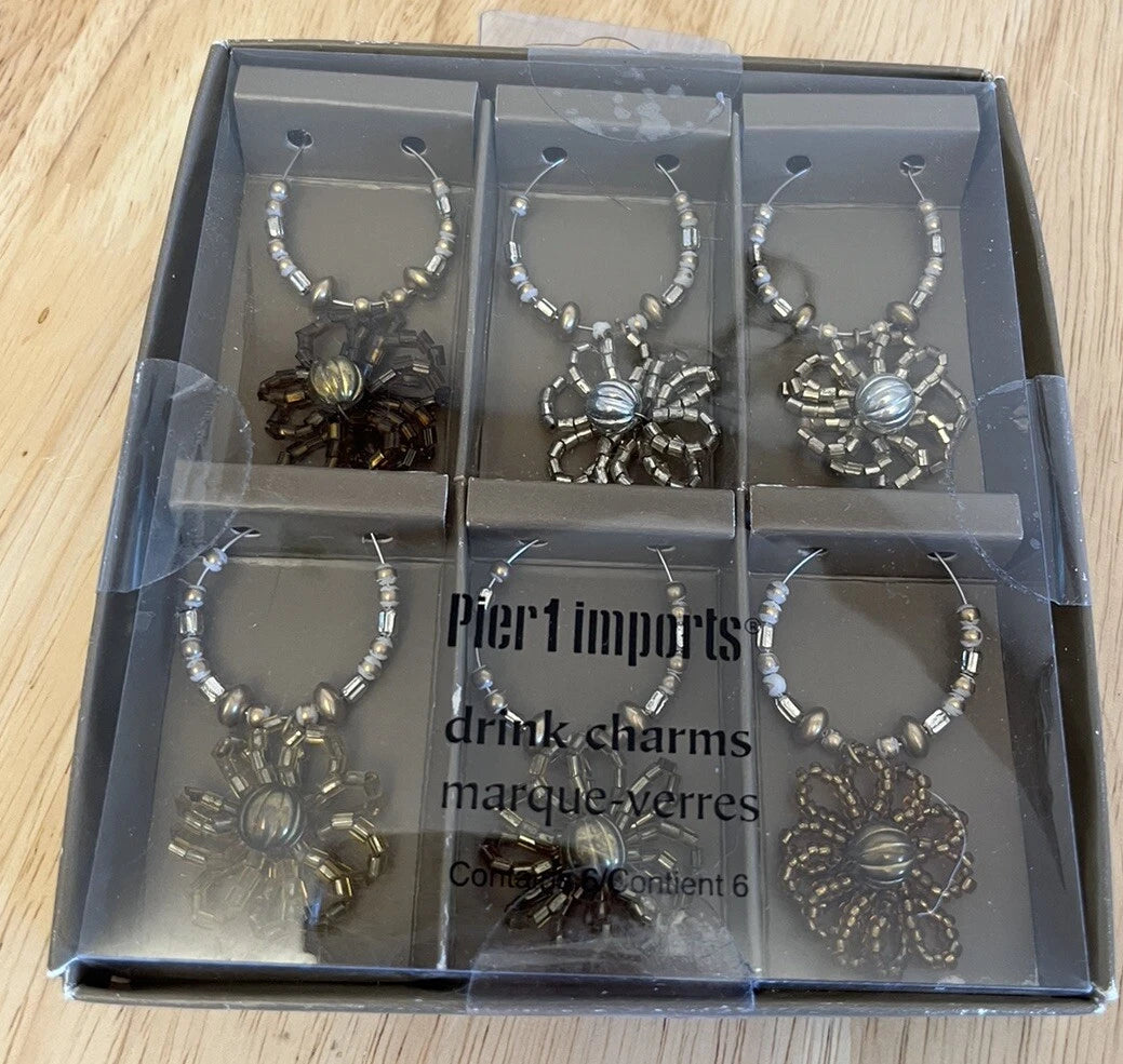 6 Boho Wine Glass Charms Pier 1 Beaded Flowers New in Pkg Set of 6 Bohemian Hip | eBay