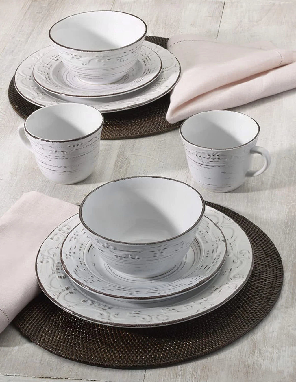 Trellis White 16-Piece Dinnerware Set, Service for 4, Distressed White | eBay