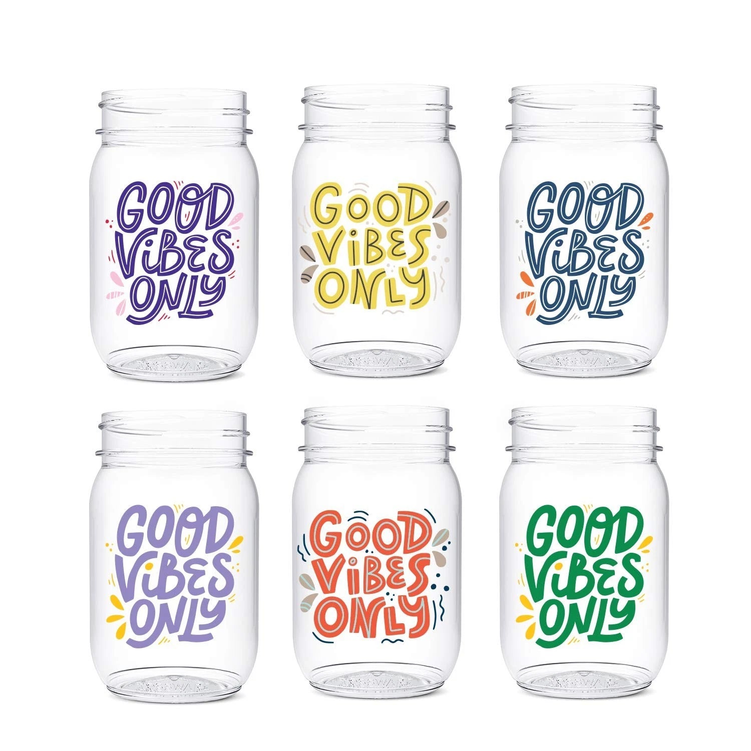 TOSSWARE POP 16oz Mason Good Vibes Only Series, SET OF 6, Recyclable, Premium... | eBay