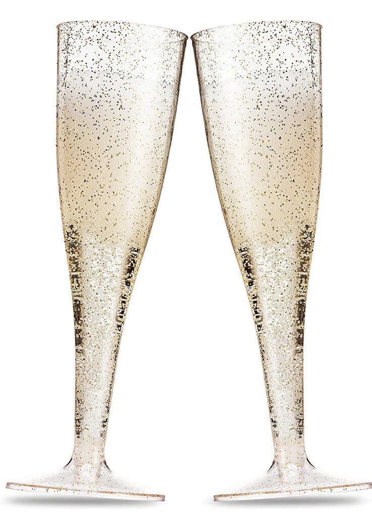 Set Of 50 Disposable Gold Glitter Champagne Flutes, 5oz (130ml) SEALED! FAST! | eBay