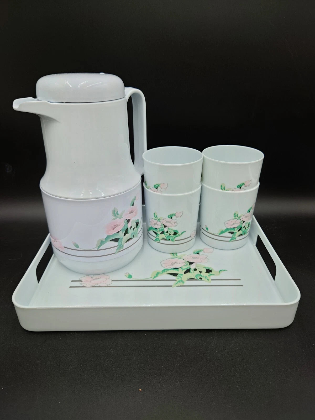 Vintage 6 Piece Thermal Serving Set Vacuum Thermos Carafe 4 Cups 1 Tray Floral | eBay