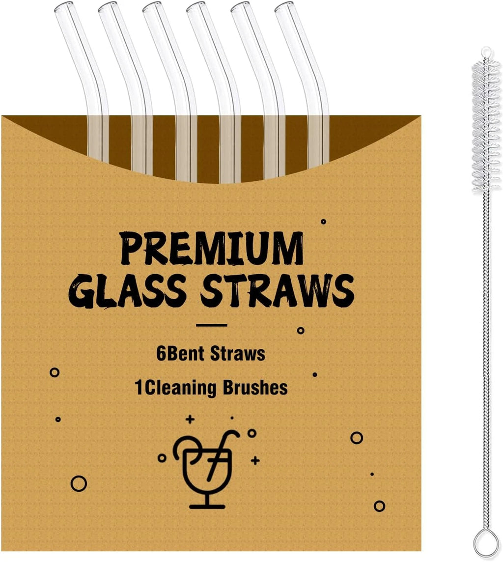 Glass Straws 6 Pack, Reusable Clear Drinking Straws-6 Bent Straws with 1 Clean B | eBay