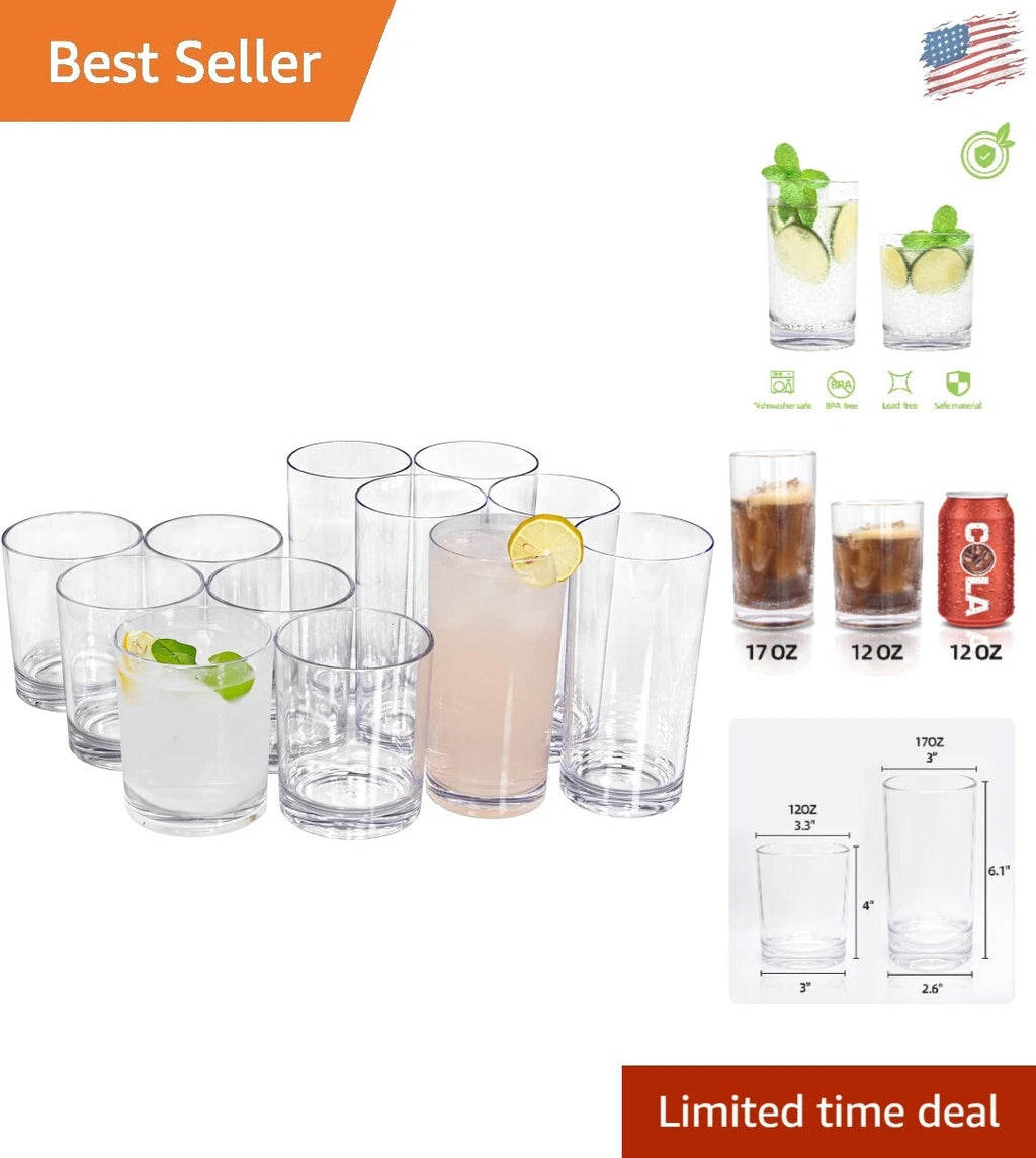 Set of 12 Reusable Shatterproof Drinking Glasses - BPA Free Acrylic Tumblers | eBay