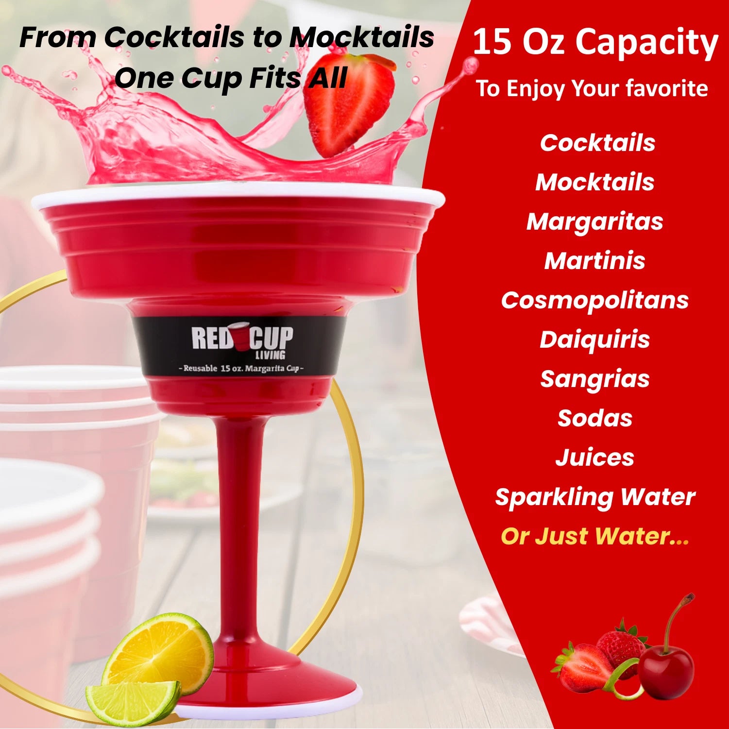 Reusable Red Plastic Margarita Glass with Stem, 15oz, Sturdy Drinking Glasses | eBay