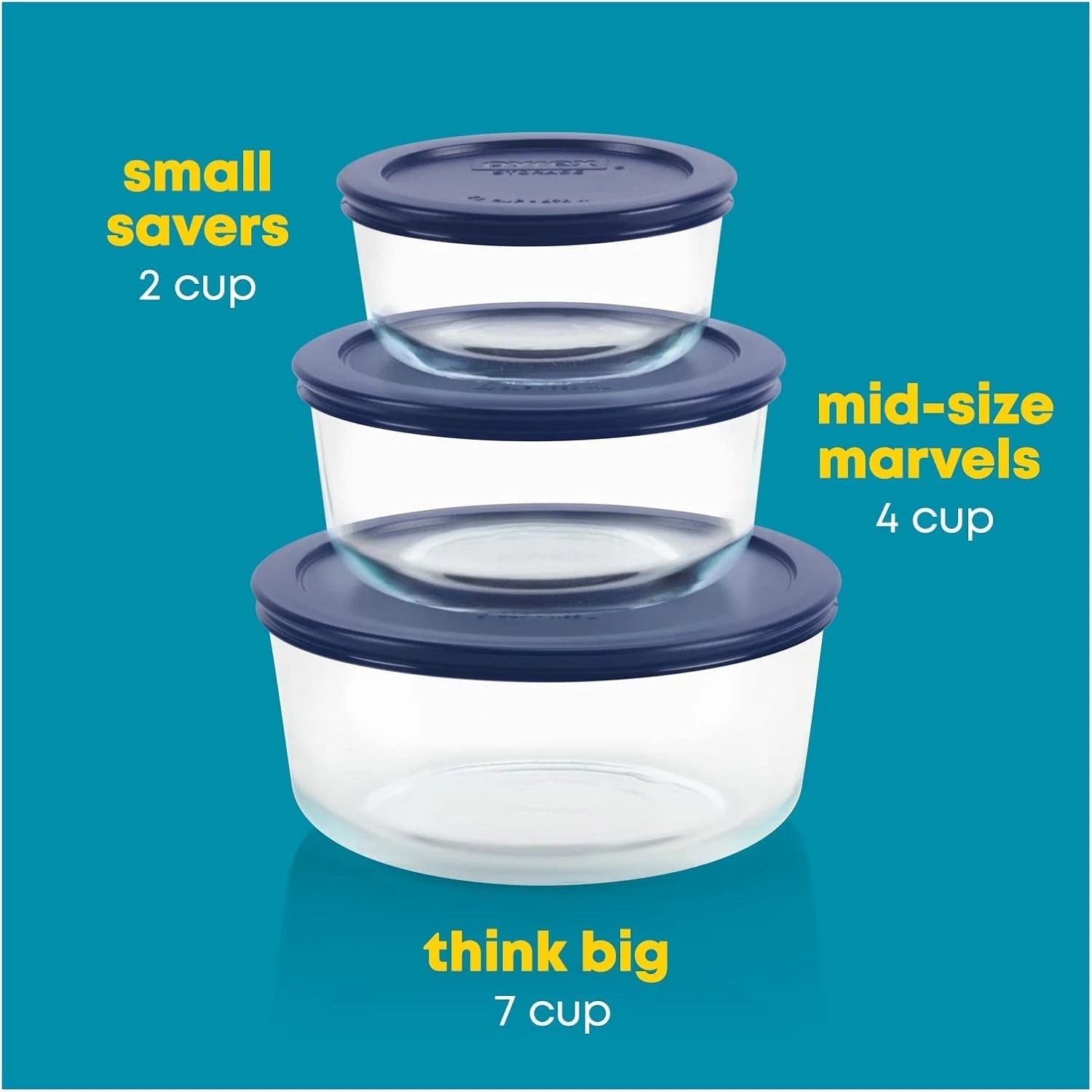 Pyrex Simply Store 3-Pack (2, 4 & 7 Cup) Large Round Glass Food Storage Blue | eBay