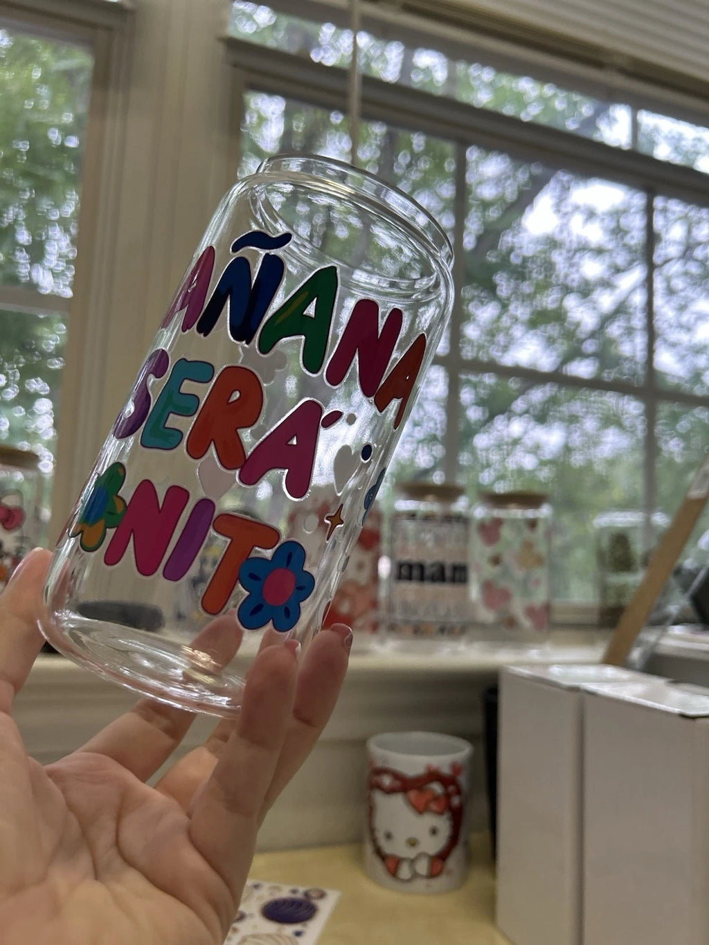 Mañana Sera Bonito 16oz Glass Can, Tumbler, Karol G, Bamboo lid and straw | eBay