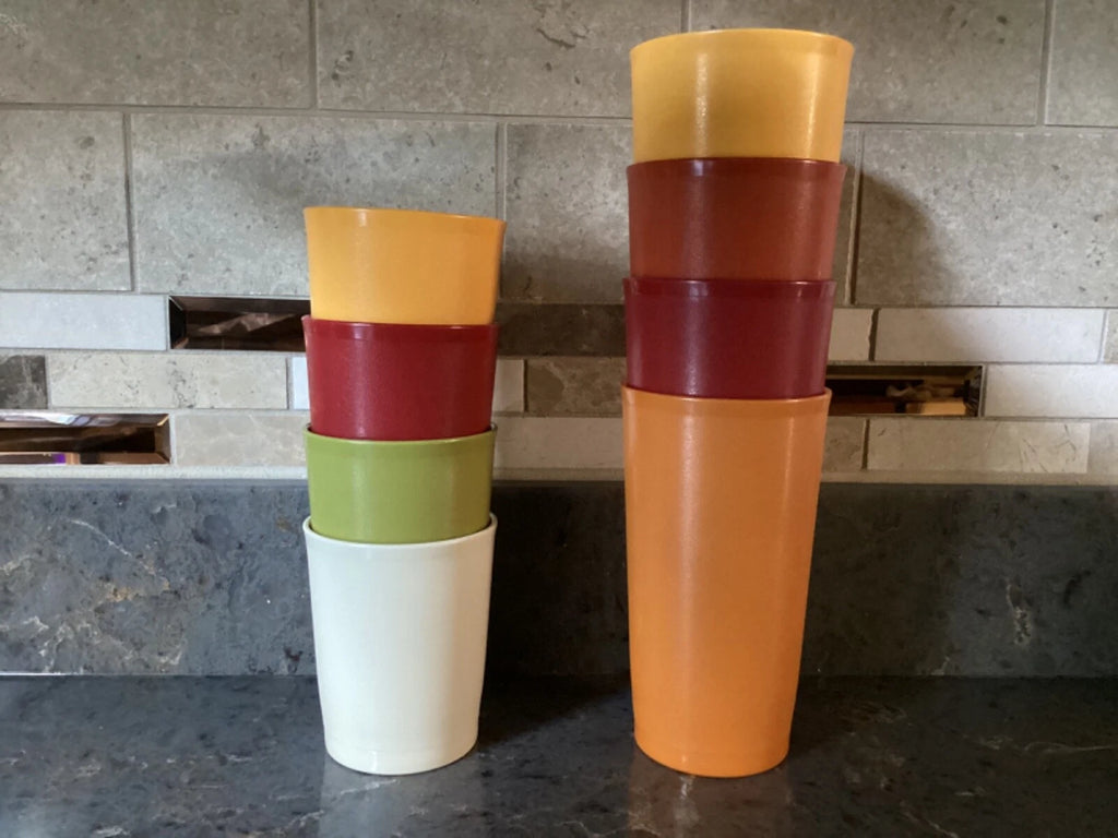 Set of 4 Each Tupperware 12 oz Tumblers #873, 6 oz #1251 Juice Harvest Stackable | eBay
