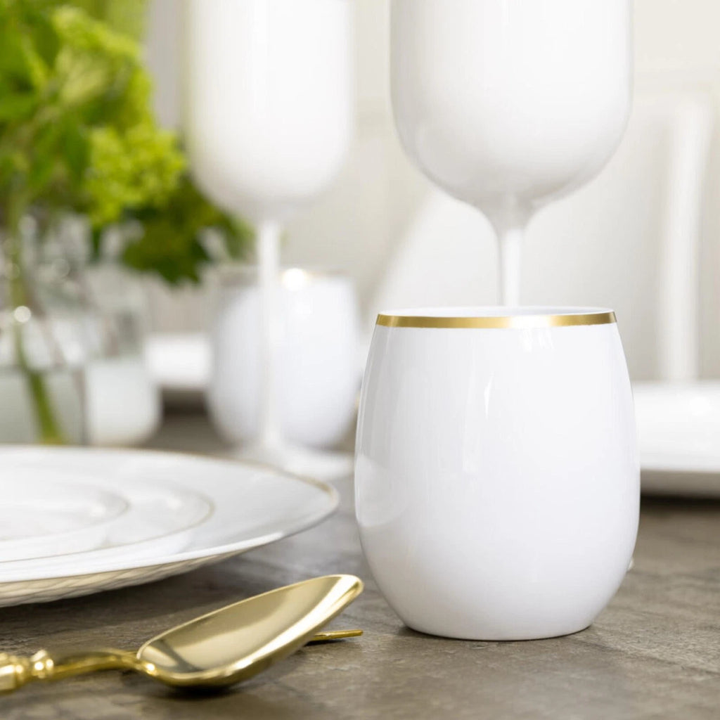 [12pcs] 12oz Fancy Plastic White Wine Goblets Stemless Unbreakable with Gold Rim | eBay