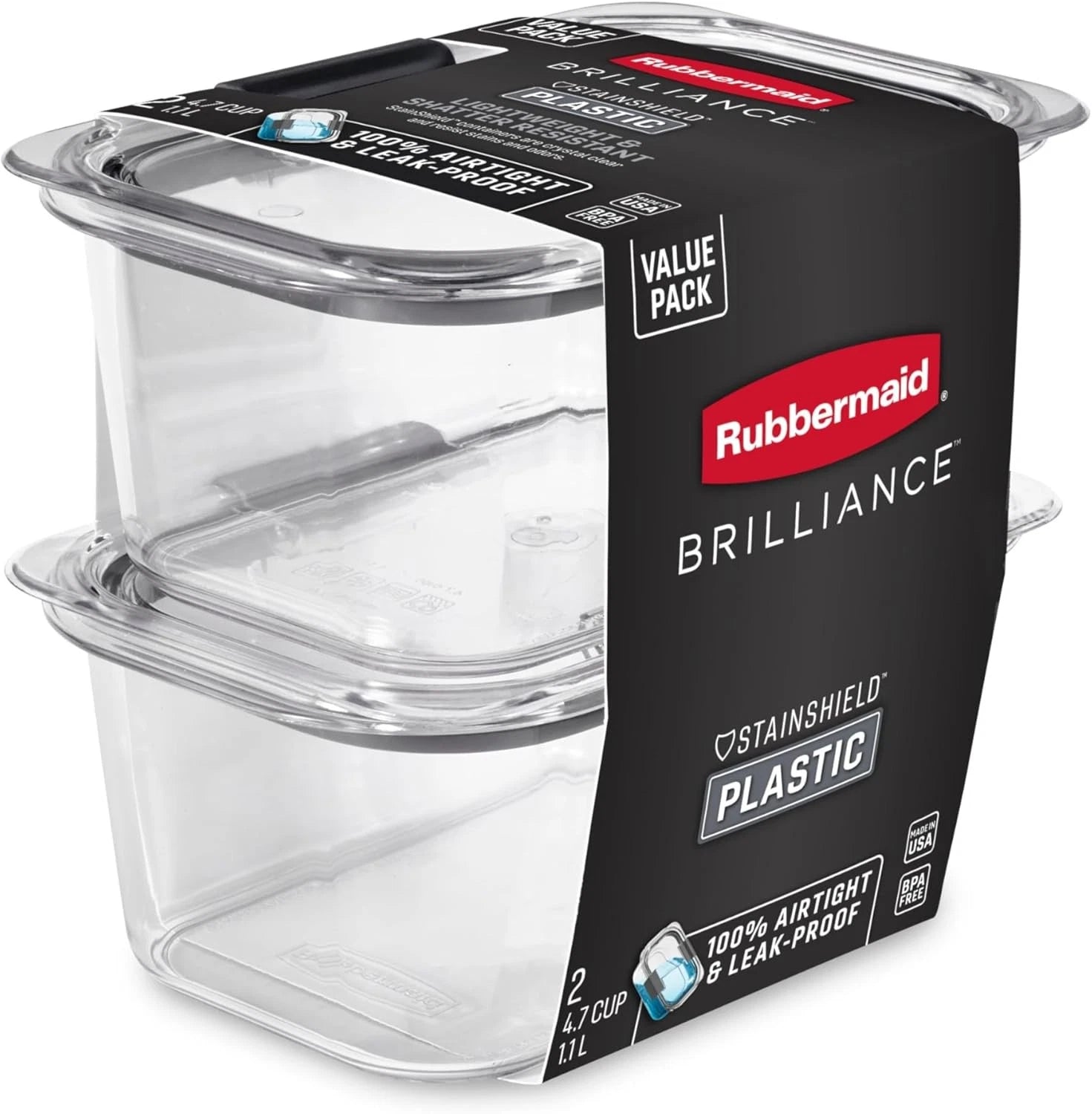 Rubbermaid Brilliance BPA-Free Set of 2 (4.7 Cup) Containers, Clear, Grey | eBay